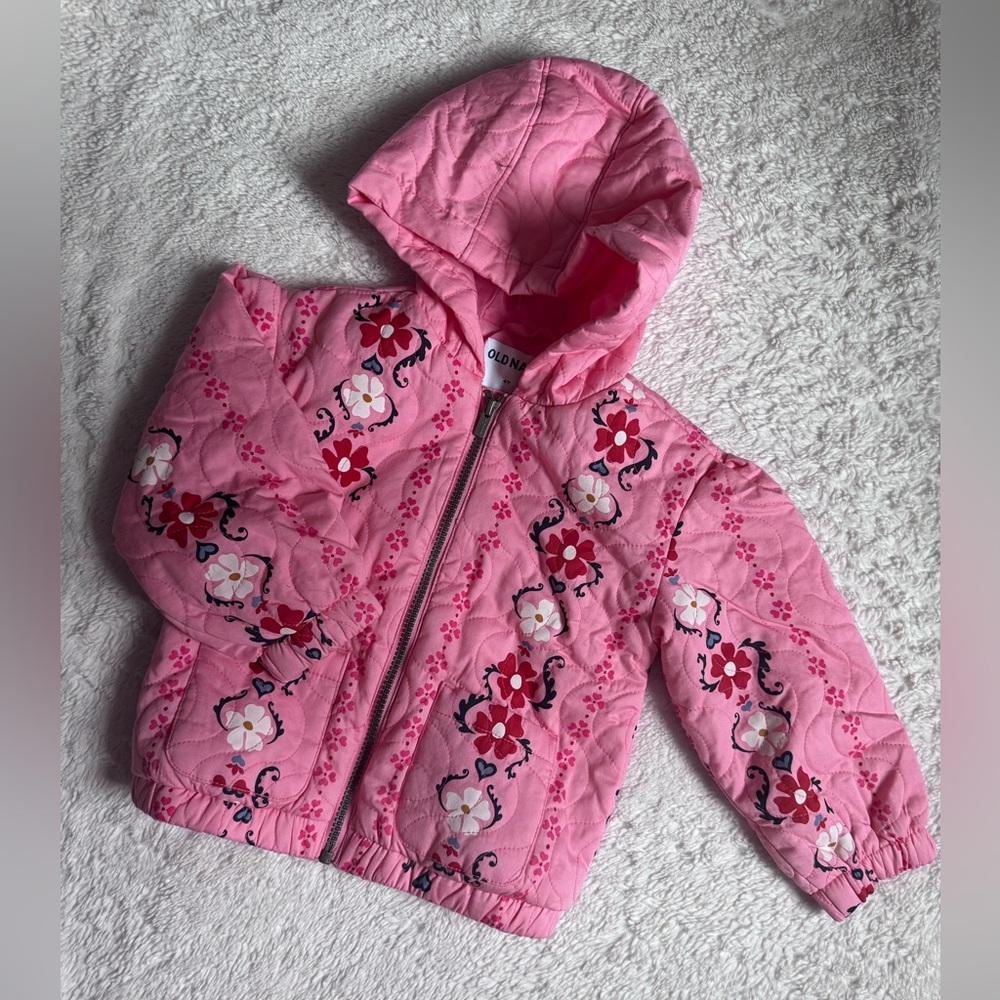 NWT🌸Old Navy Quilted Pink Floral Hooded Jacket